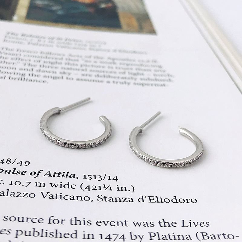 Party CZ C Shape Circle 925 Sterling Silver Hoop Earrings