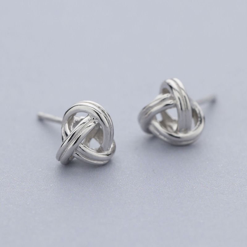 Simple TwistedKnot Balls 925 Sterling Silver Stud Earrings
