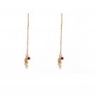 Fashion Rose Feather Red CZ 925 Sterling Silver Dangle Earrings