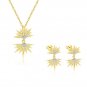 Elegant Shining Golden CZ Sunshine Silver Necklace Stud Earrings