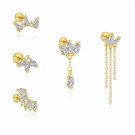 Oval Three Leaf Crown CZ Tassels Silver Dangling Earring (Single)
