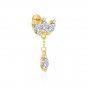 Oval Three Leaf Crown CZ Tassels Silver Dangling Earring (Single)