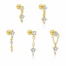 Geometry Gold CZ Rhombus 925 Sterling Silver Dangling Earring (Single)