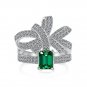Baguette Green CZ Bow-knot 925 Sterling Silver Necklace Ring Stud Earrings