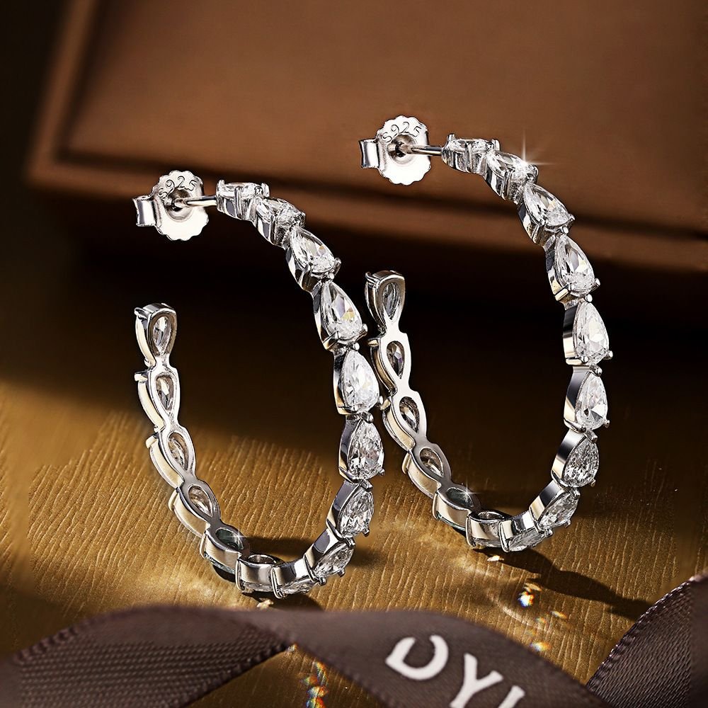 Holiday Waterdrop CZ 925 Sterling Silver Hoop Earrings