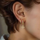 CZ Four Leaf Clover 925 Sterling Silver Stud Dangling Hoop Earring (Single)