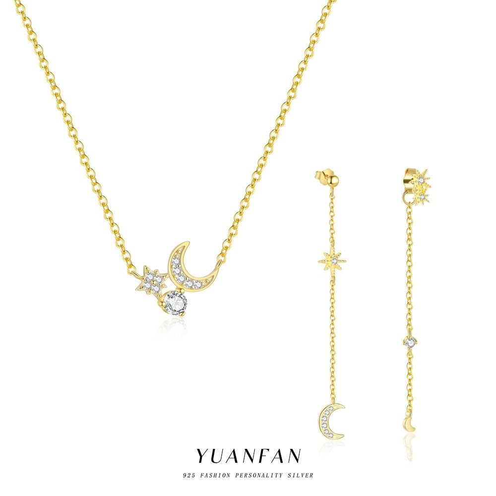 Graduation Shining CZ Crescent Moon Star 925 Sterling Silver Necklace