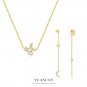 Graduation Shining CZ Crescent Moon Star 925 Sterling Silver Necklace