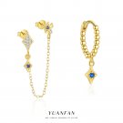 Blue CZ Golden Double Layers Hole Star Silver Dangling Earring (Single)