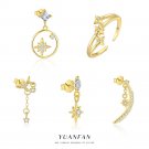 Girl Gold Four Pointed Star 925 Sterling Silver Dangling Earring (Single)