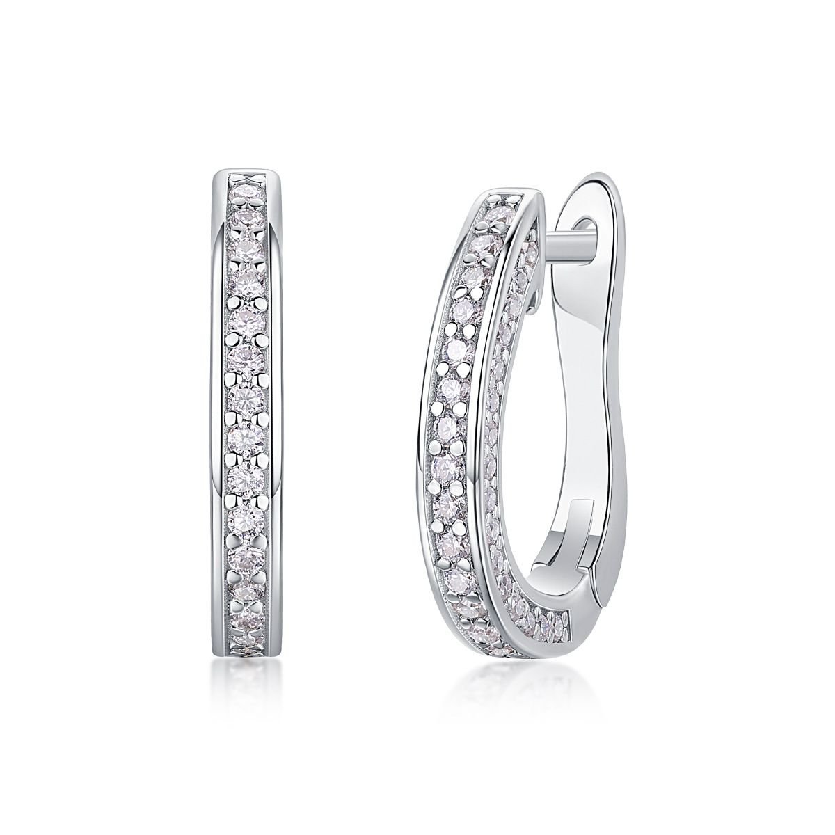 Micro Setting Moissanite CZ U Shape  925 Sterling Silver Hoop Earrings