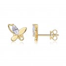 Golden Natural Moissanite CZ Butterfly 925 Sterling Silver Stud Earrings