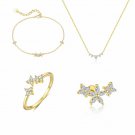 CZ Flowers Silver Stud Earring Adjustable Ring Necklace Bracelet