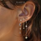Blue White CZ Shining Star Crescent Moon Silver Dangling Earring (Single)