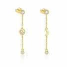 Girl Golden CZ Heart Crescent Moon 925 Sterling Silver Dangling Earrings