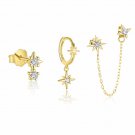 Graduation Shining CZ Star 925 Sterling Silver Stud Hoop Dangling Earrings