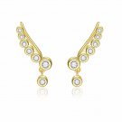 Office Golden Round CZ 925 Sterling Silver Climbing Stud Earrings
