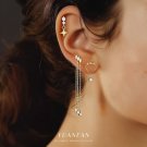 CZ Golden Star Waterdrop Tassels 925 Sterling Silver Dangling Earrings