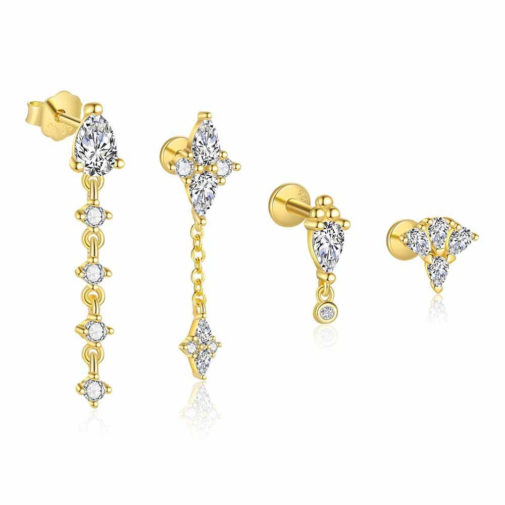 Holiday Geometry CZ Oval Rhombus 925 Sterling Silver Dangling Earrings