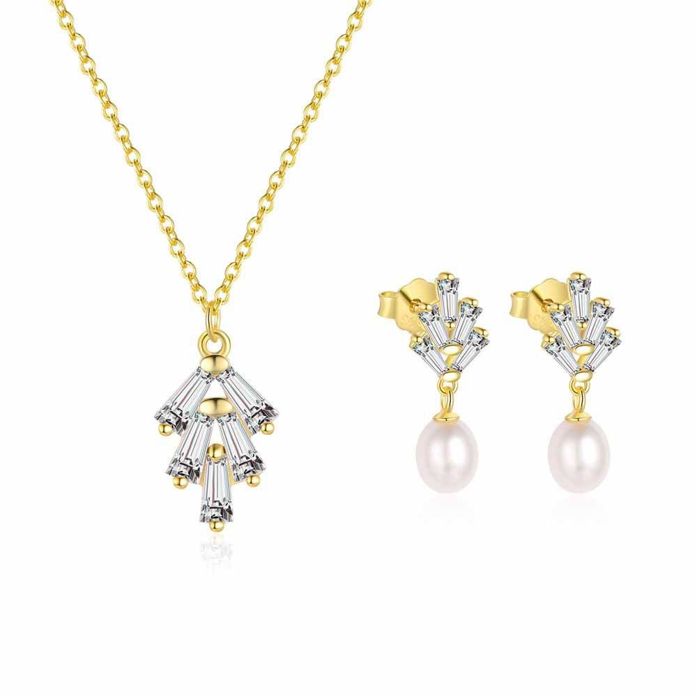 CZ Shell Pearls Christmas Tree Silver Dangling Earrings Necklace