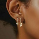 Beautiful Golden CZ Crescent Moon Star 925 Sterling Silver Dangling Earrings
