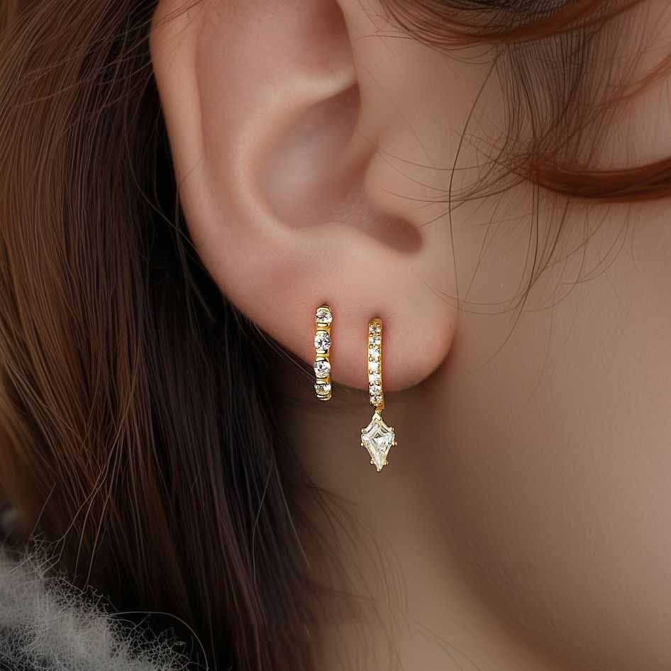 Irregular Asymmetric Twisted CZ Hoops 925 Sterling Silver Hoop Earrings