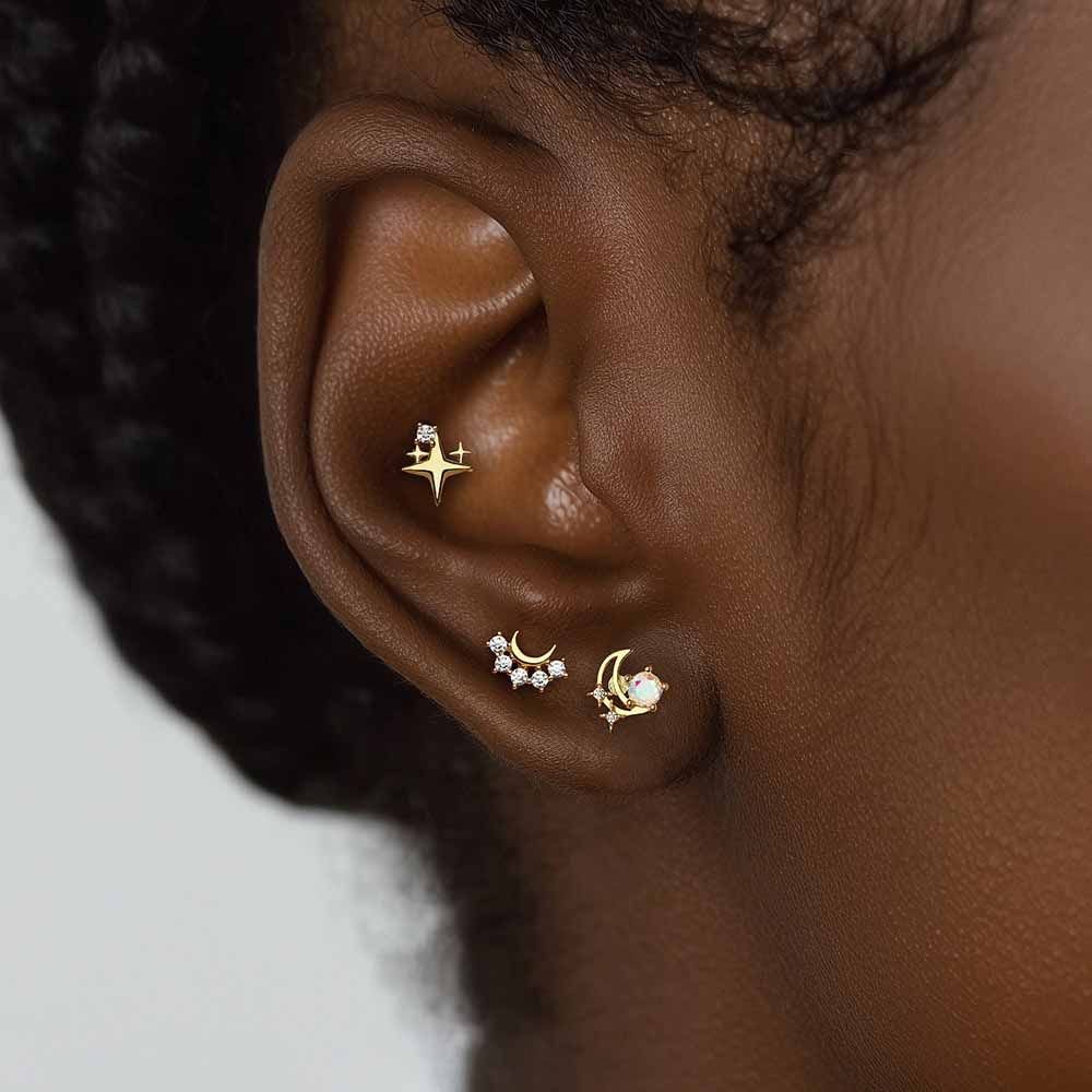 CZ Star Bow-knot Crescent Moon Flower Waterdrops Silver Dangling Earrings