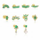 Geometry Green CZ Crown Waterdrop 925 Sterling Silver Stud Earrings