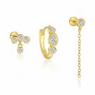 Modern Gold Round CZ Simple 925 Sterling Silver Earring (Single)