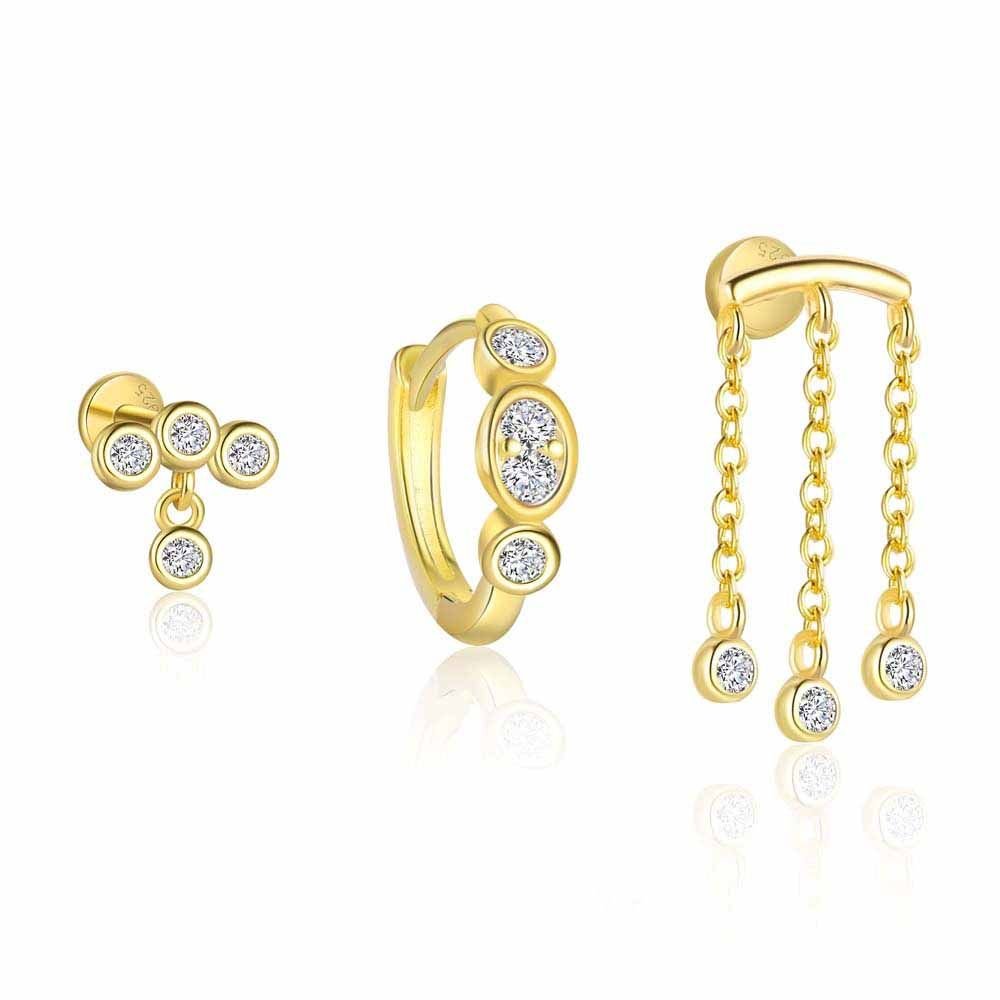 Beautiful Geometry Round CZ Tassels 925 Sterling Silver Earring (Single)