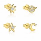CZ Planet Star Sun Crescent Moon 925 Sterling Silver Stud Earring (Single)
