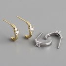 Modern Simple Mini CZ C Shape 925 Sterling Silver Dangling Earrings