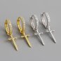 Graduation CZ Circle Dagger Sword 925 Sterling Silver Hoop Earrings