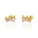 Office Round CZ Crown 925 Sterling Silver Screw Stud Earrings