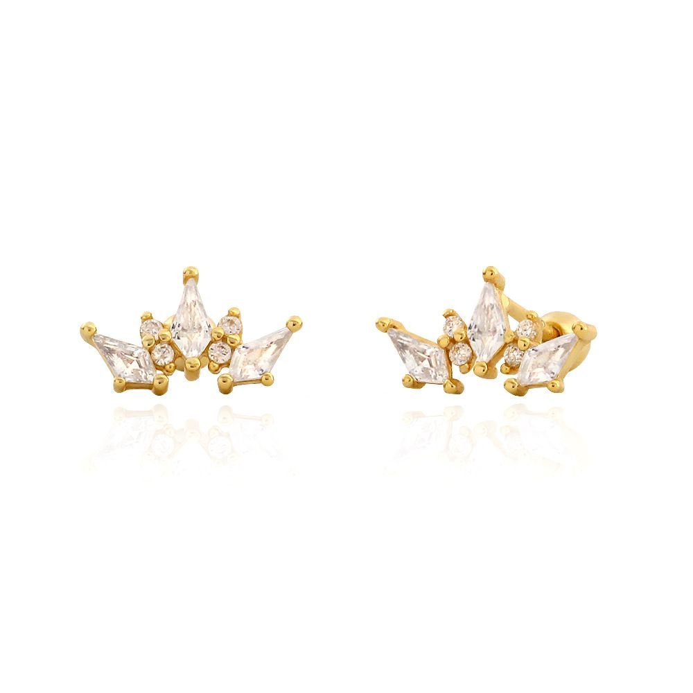 Elegant Geometry Rhombus CZ Crown 925 Sterling Silver Stud Earrings