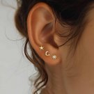 Gold CZ Sunshine Moon Star 925 Sterling Silver Stud Dangling Earrings