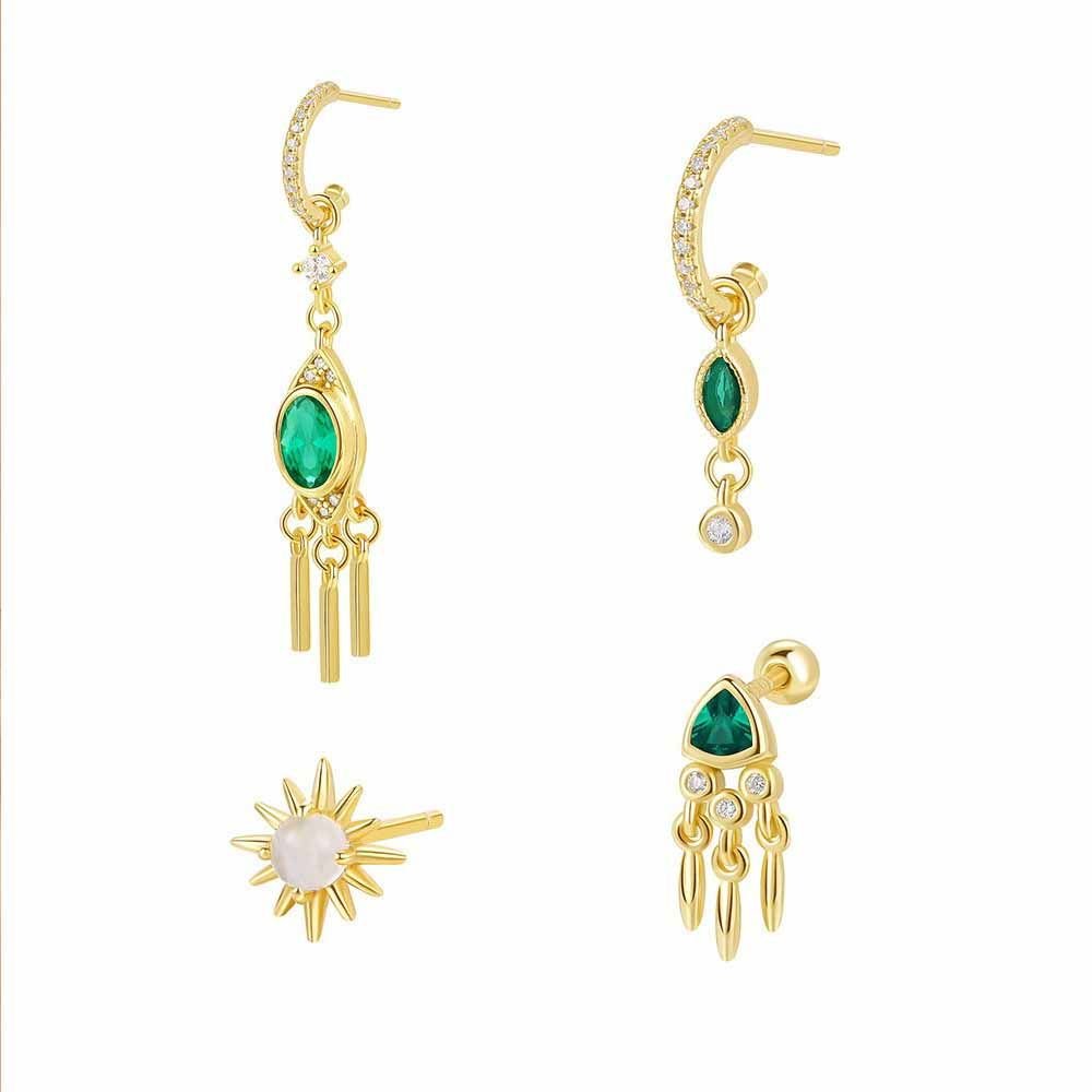Oval Triangle Sunshine Tassels Silver Screw Dangling Earring (Single)