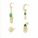Oval Triangle Sunshine Tassels Silver Screw Dangling Earring (Single)