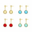 Colorful Red Blue Yellow Green Round CZ Silver Dangling Earrings