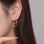 Gold CZ Crescent Moon Sunshine Star 925 Sterling Silver Dangling Earrings