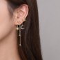 Gold CZ Crescent Moon Sunshine Star 925 Sterling Silver Dangling Earrings