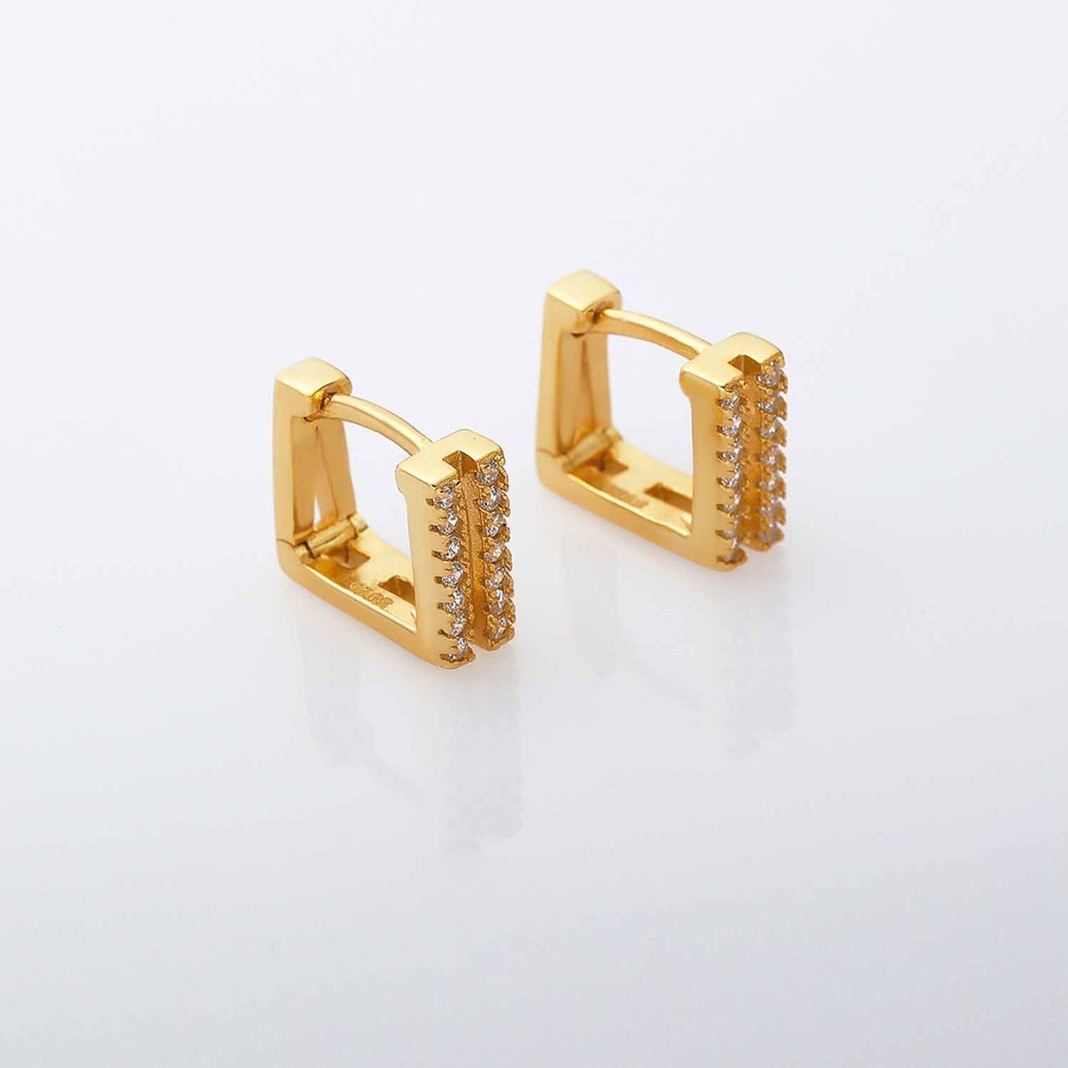 Geometry Double CZ Hollow Square 925 Sterling Silver Hoop Earrings