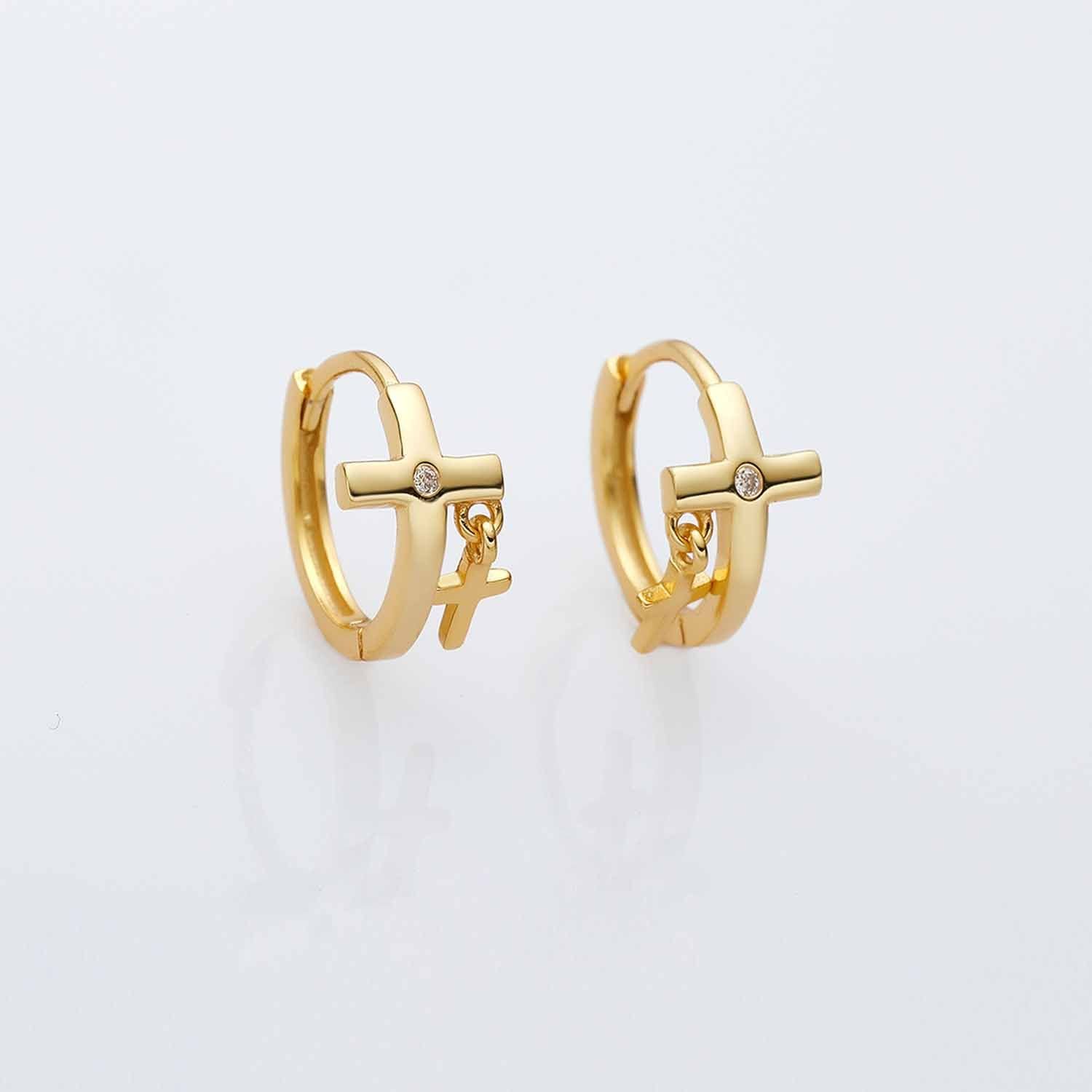 Holiday Mini CZ Large Small Cross 925 Sterling Silver Hoop Earrings