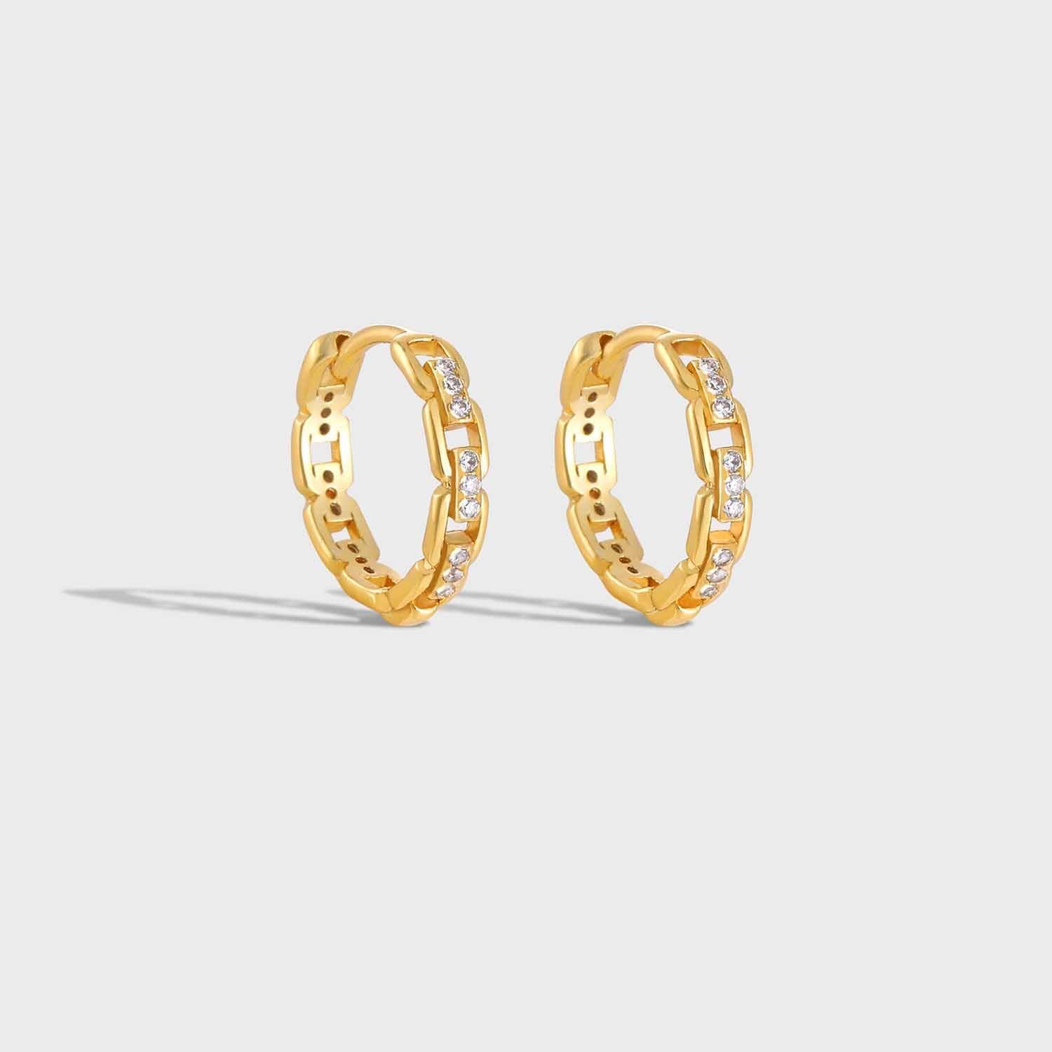 Lady Office Hollow CZ Chain 925 Sterling Silver Hoop Earrings