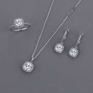 Radiant Cubic Zirconia 925 Sterling Silver Adjustable Ring Necklace Earrings