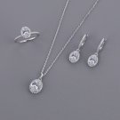 Shining Oval CZ 925 Sterling Silver Adjustable Ring Earrings Necklace