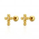 Office Simple Beads CZ Cross 925 Sterling Silver Stud Earrings