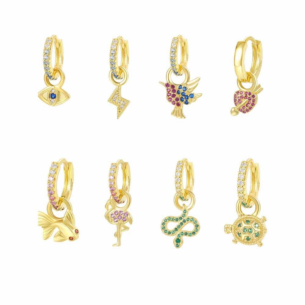 Animal CZ Fish Bird Snake Turtle Heart Lighting Silver Dangling Earring (single)