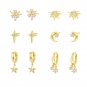 CZ Crescent Moon Star Sunshine 925 Sterling Silver Stud Fangling Earrings