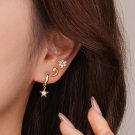 White CZ Crescent Moon Star Sunshine Silver Stud Fangling Earrings